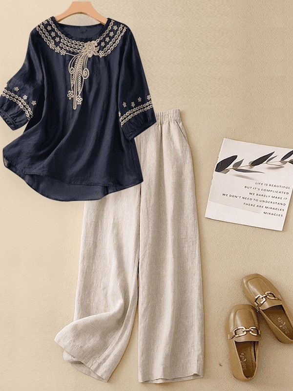 High-End Cotton Linen Set Wome - огляд і ціна Linen Shirt Breathable