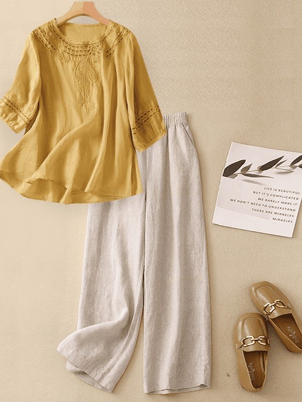 High-End Cotton Linen Set Wome - огляд і ціна Linen Shirt Breathable